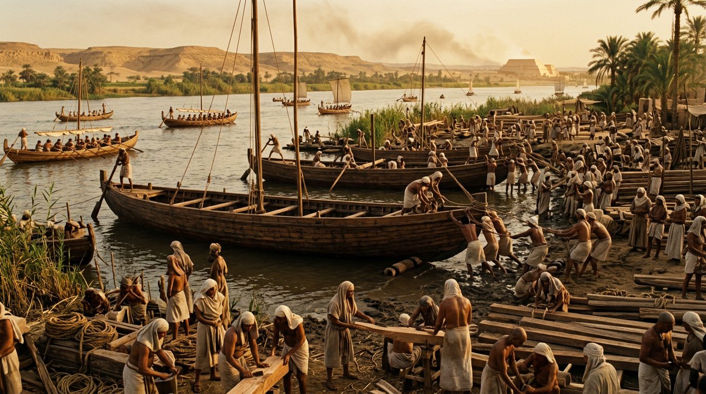 Nile Boat Builders Launched 1,000 Cargo Vessels - Historical illustration