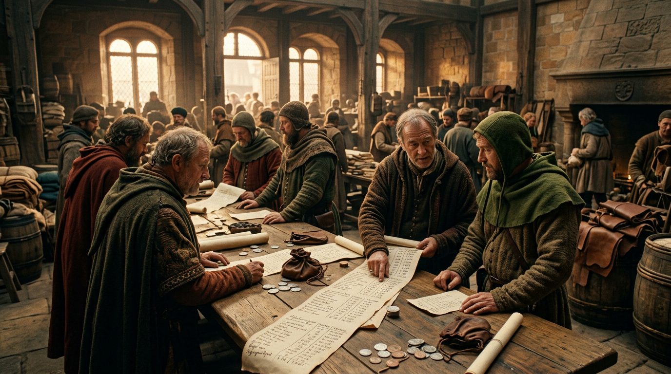 Hanseatic Exchange Tables Standardized Currency Values Across 200 Trading Cities - Historical illustration