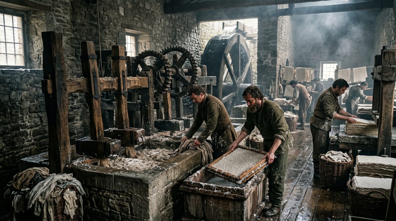 Water-Powered Paper Mills Solved the Supply Crisis - Historical illustration