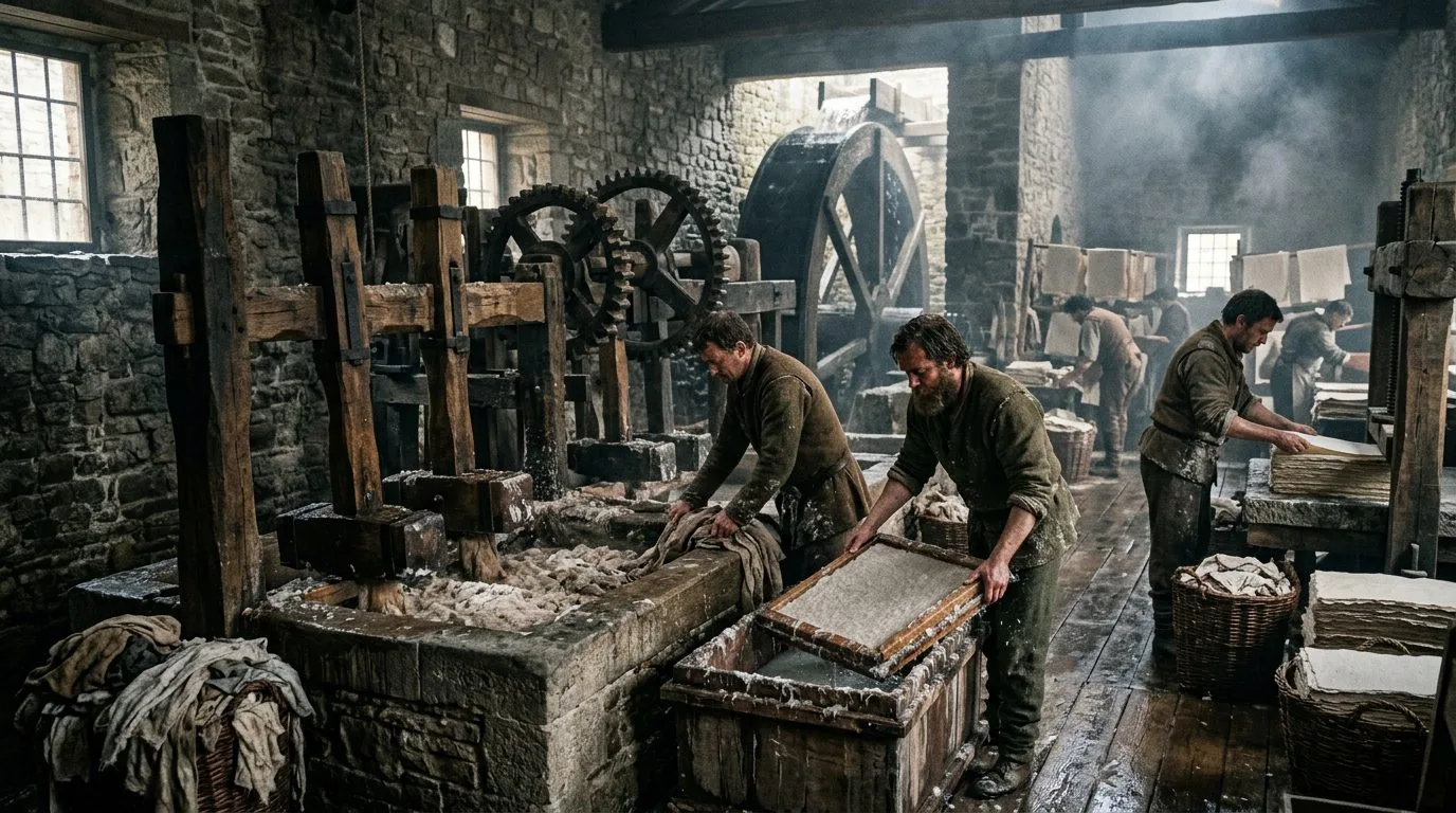 Water-Powered Paper Mills Solved the Supply Crisis - Historical illustration