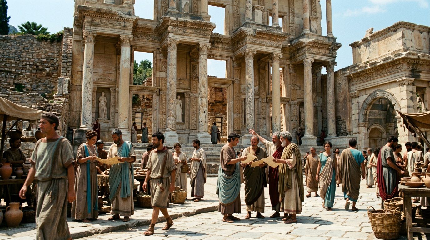 Library of Celsus’s Earthquake Protection - Historical illustration