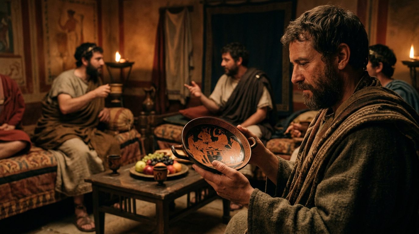A Symposium Cup Revealed Elite Drinking Culture - Historical illustration