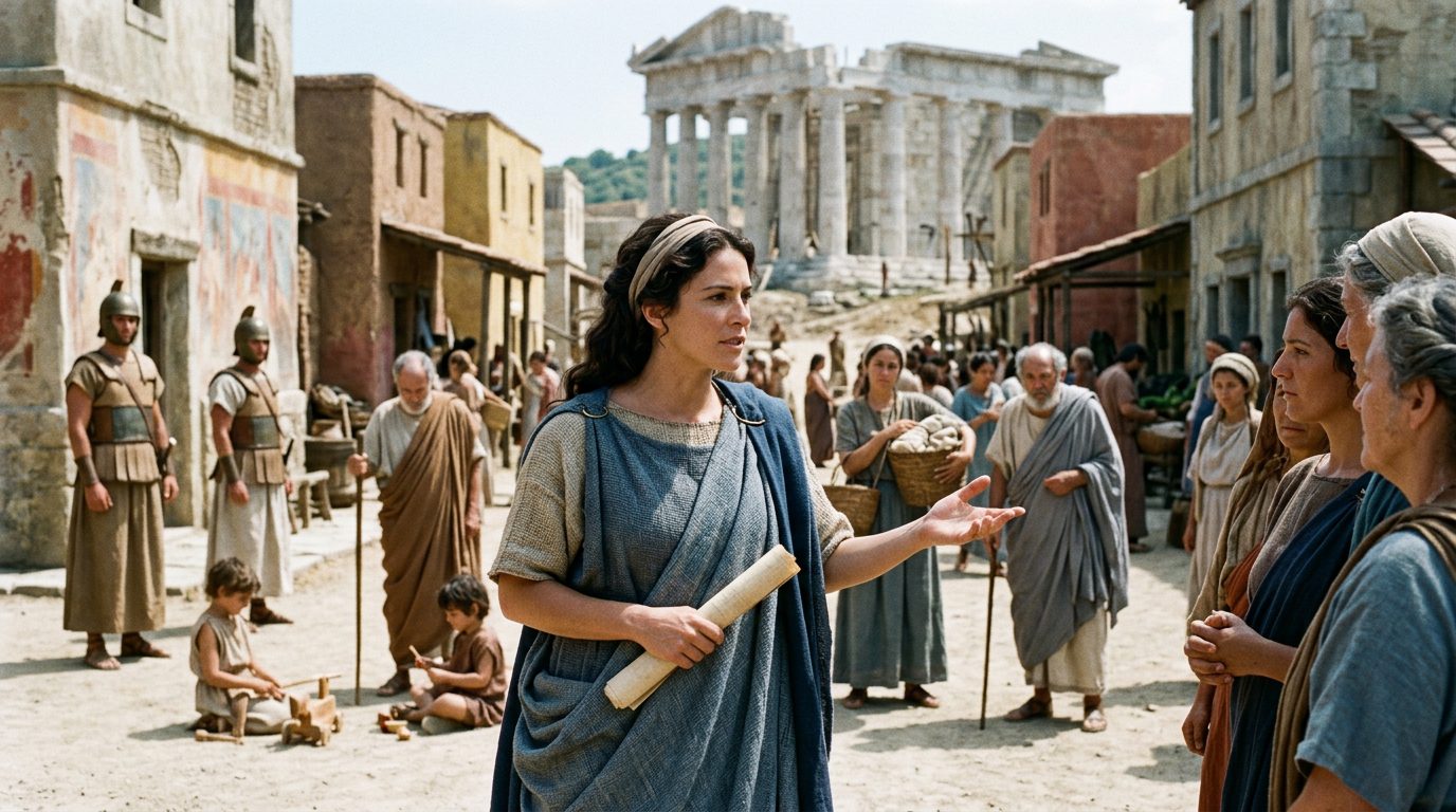 Telesilla of Argos - Poet Who Defended Her City - Historical illustration
