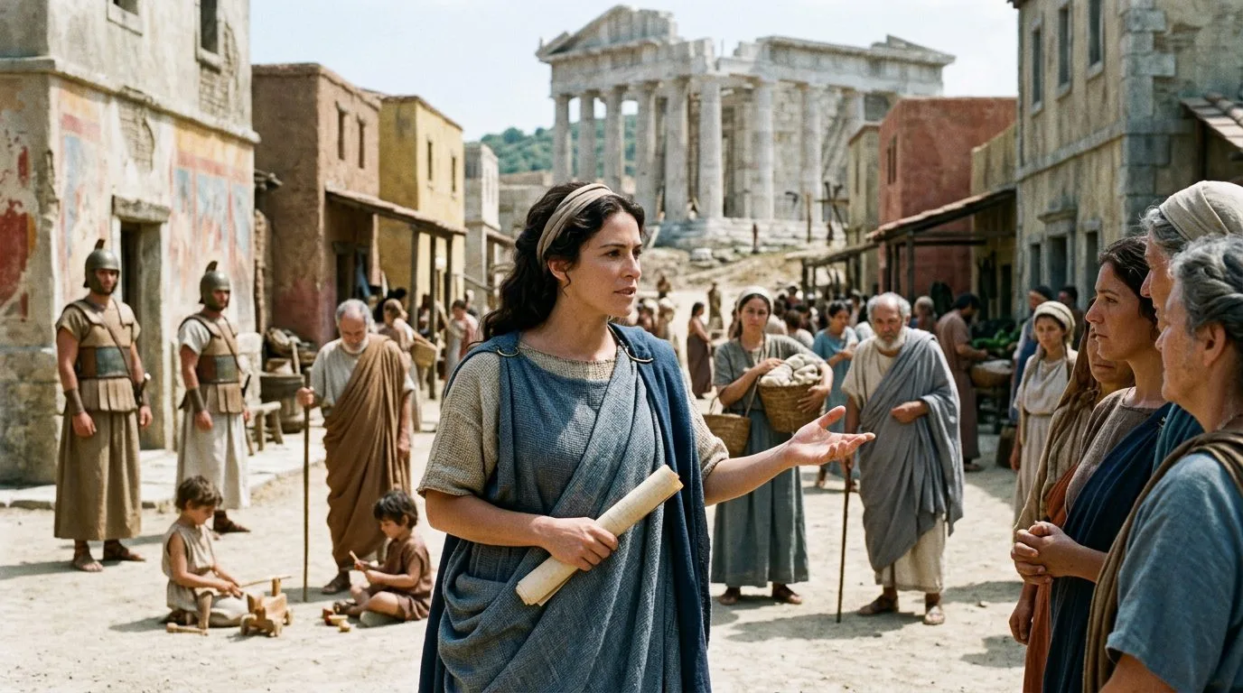 Telesilla of Argos - Poet Who Defended Her City - Historical illustration