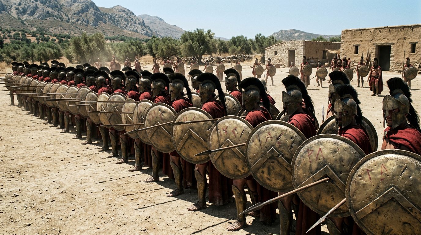 Shield Wall Drills Repeated Ten Thousand Times - Historical illustration