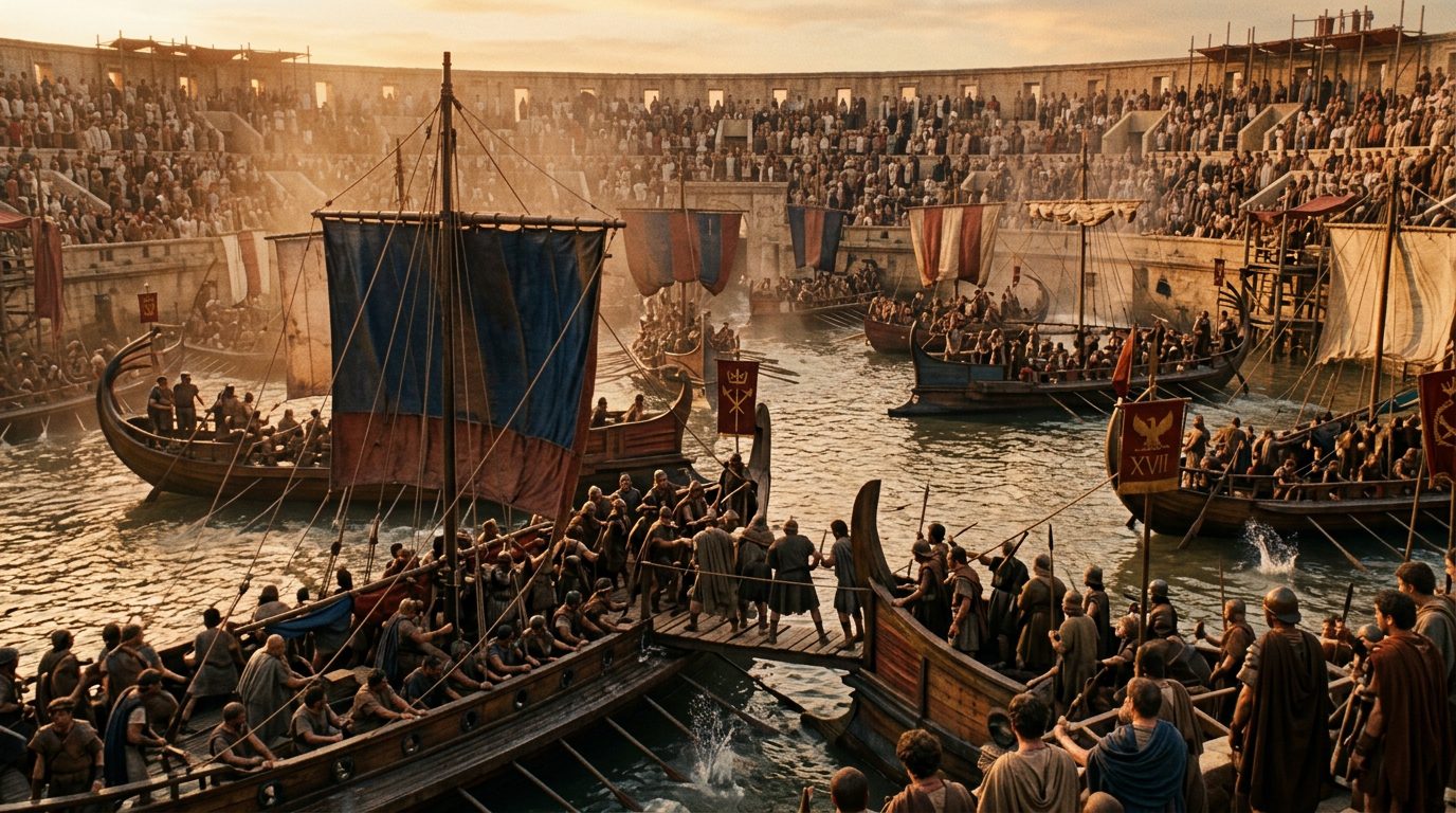 Massive Naval Battles Flooded Arenas With Thousands of Fighters - Historical illustration