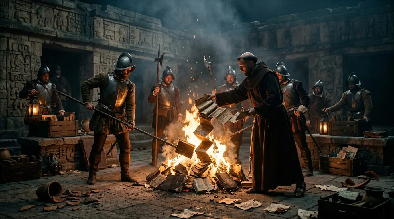 Conquistadors Burned Aztec Books to Erase a Calendar - Historical illustration