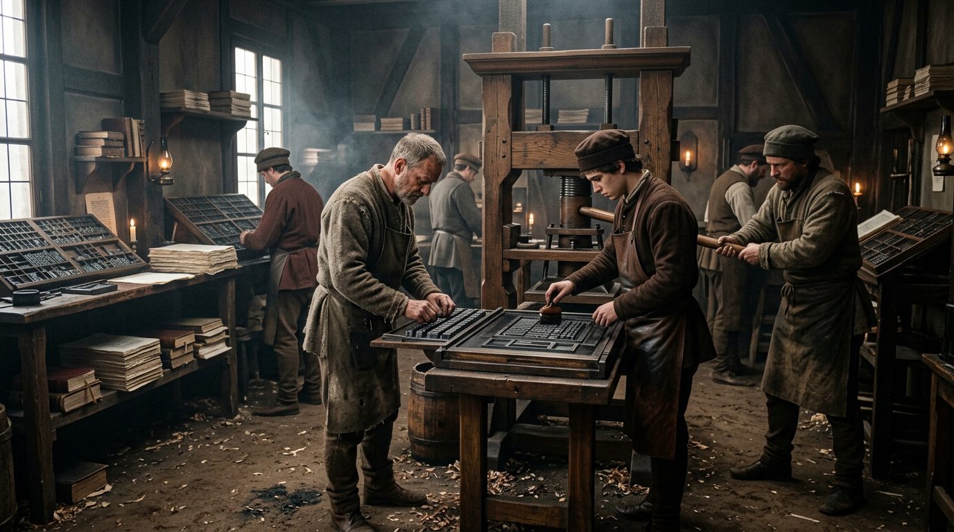 Guild Systems Standardized Printing as an Industrial Trade - Historical illustration