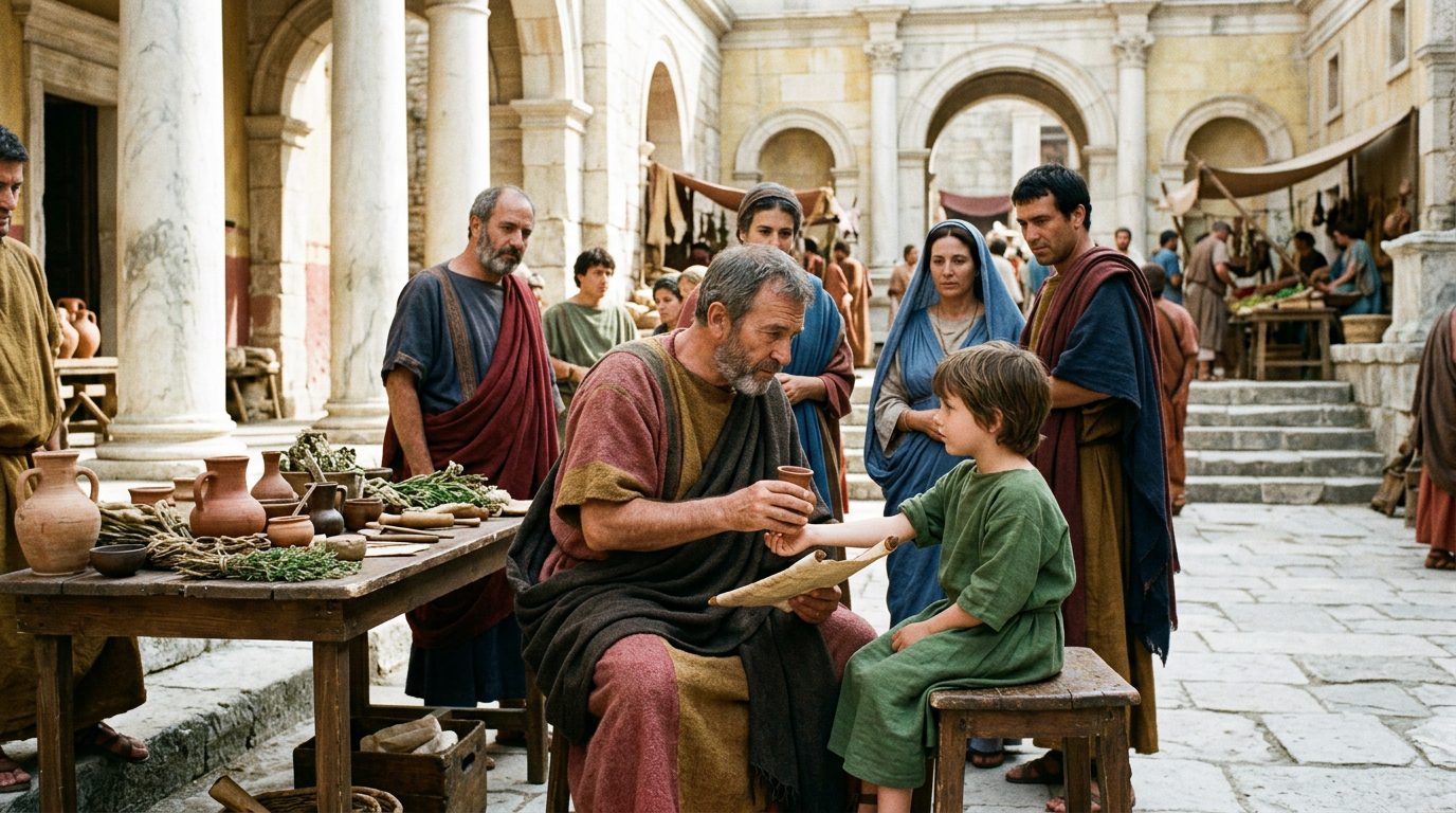 Rufus of Ephesus Pioneered Pediatrics and Kidney Disease Study in 100 CE - Historical illustration