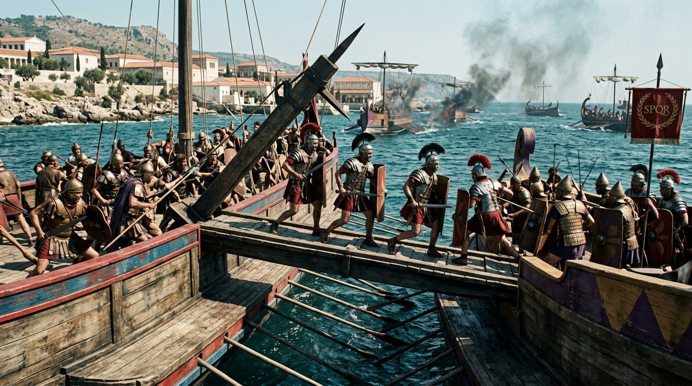 Corvus: The Boarding Bridge That Conquered the Seas - Historical illustration