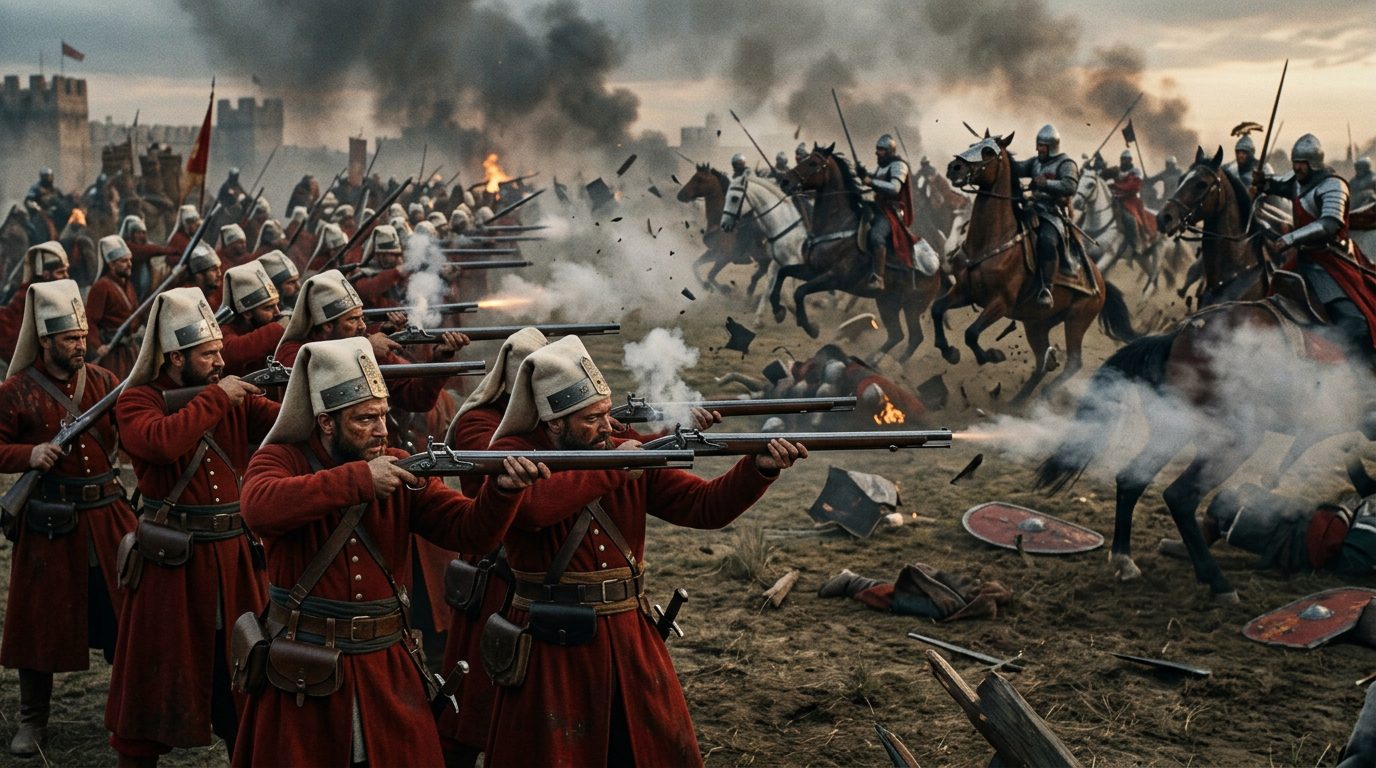 Ottoman Janissary Musket Formations Stopped European Cavalry Charges - Historical illustration