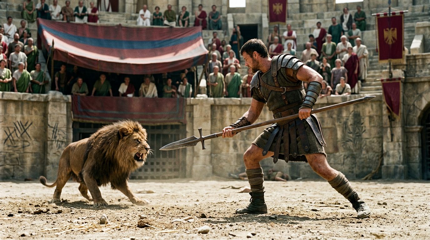Bestiarius Hunting Spear: Facing Rome’s Deadliest Beasts - Historical illustration