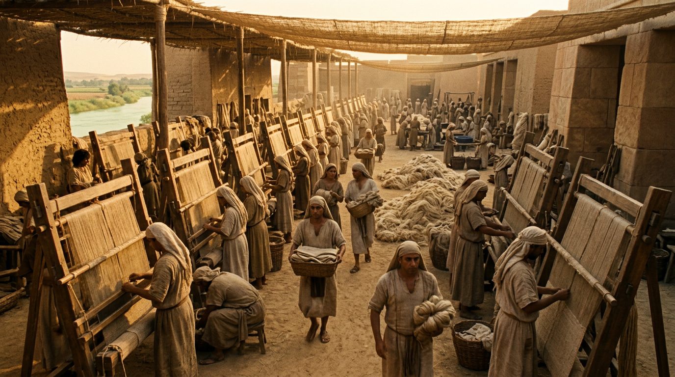 Textile Weaving Produced 200,000 Linen Garments Per Year - Historical illustration