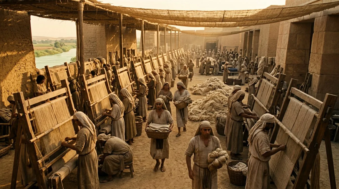 Textile Weaving Produced 200,000 Linen Garments Per Year - Historical illustration