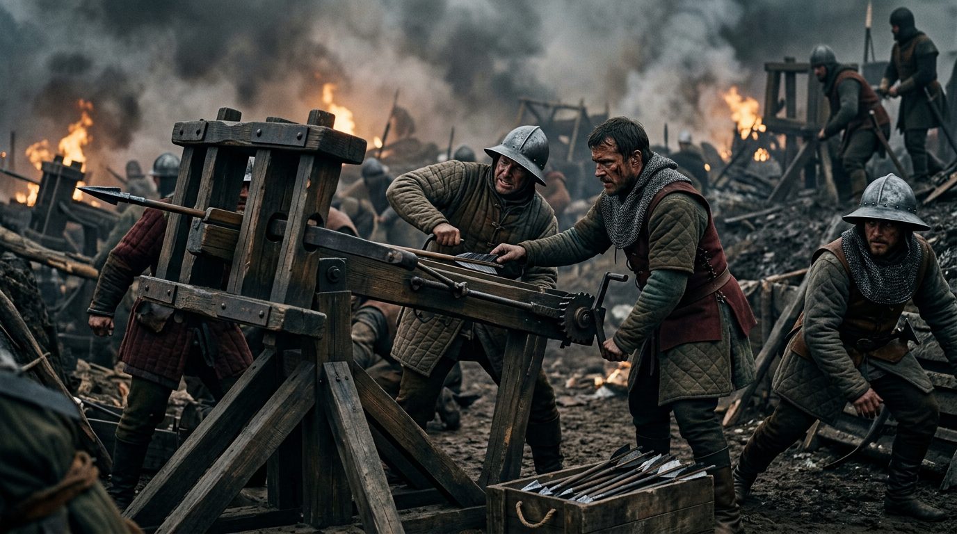 Springald: The Medieval Machine Gun That Fired Iron Darts - 1917, Saving Private Ryan style cinematic historical scene