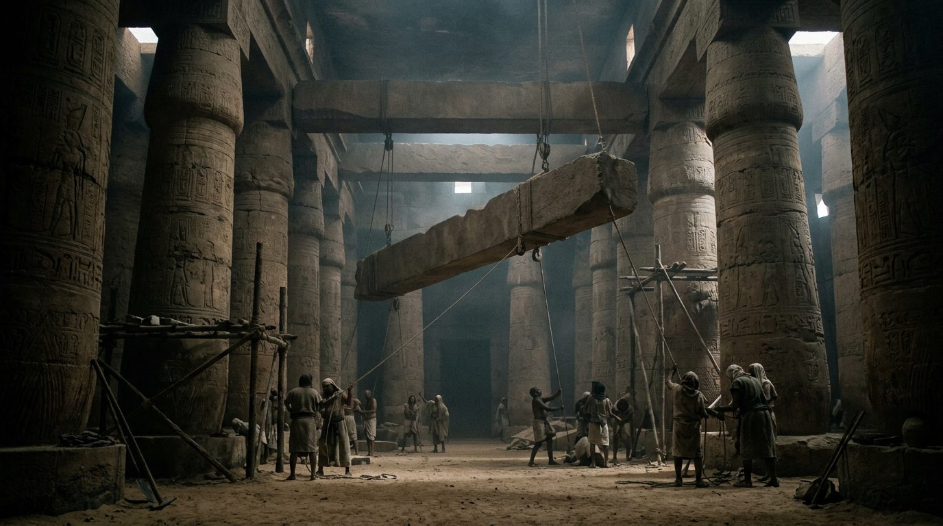 7. Karnak’s Stone Roof Beams Span Impossible Distances - Historical illustration