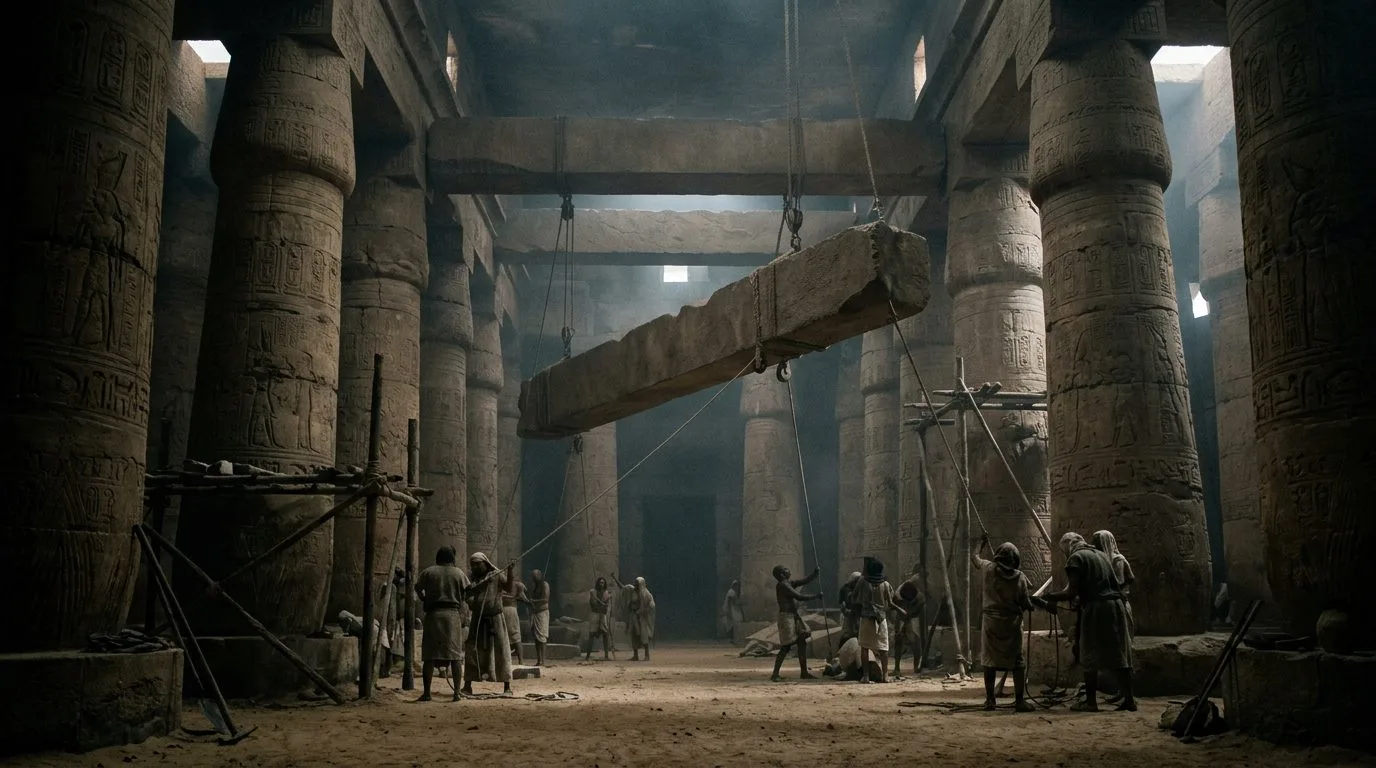 7. Karnak’s Stone Roof Beams Span Impossible Distances - Historical illustration