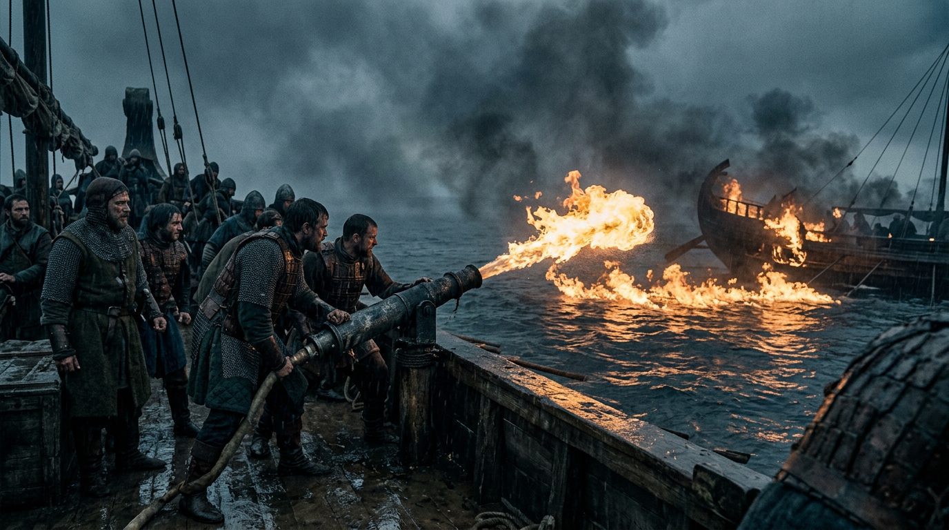 3. Greek Fire That Burned on Water and Couldn’t Be Extinguished - Historical illustration