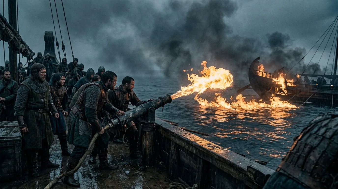 3. Greek Fire That Burned on Water and Couldn’t Be Extinguished - Historical illustration