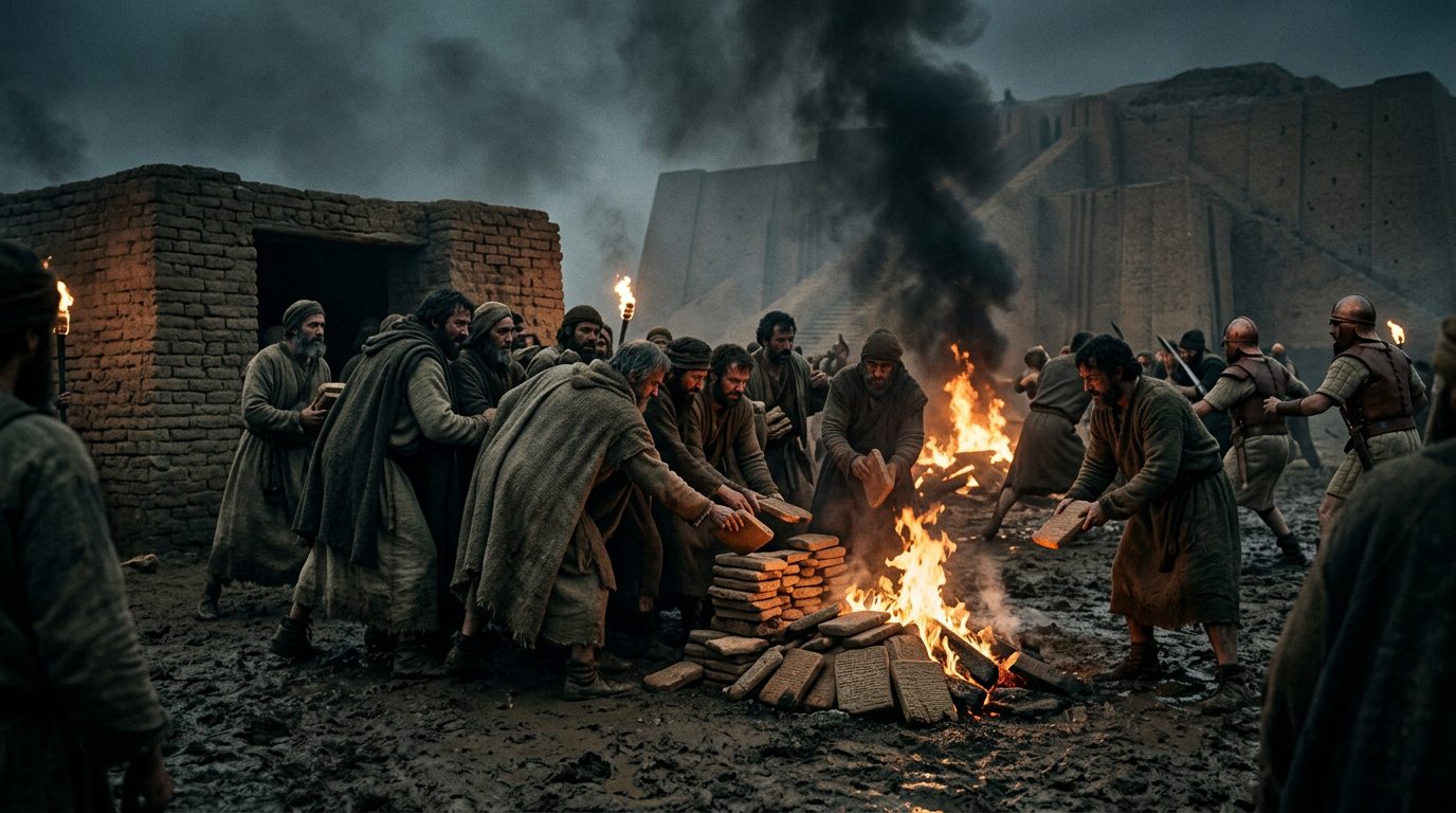 2. Sumerian Debt Slaves Burned the Contract Archives - Historical illustration